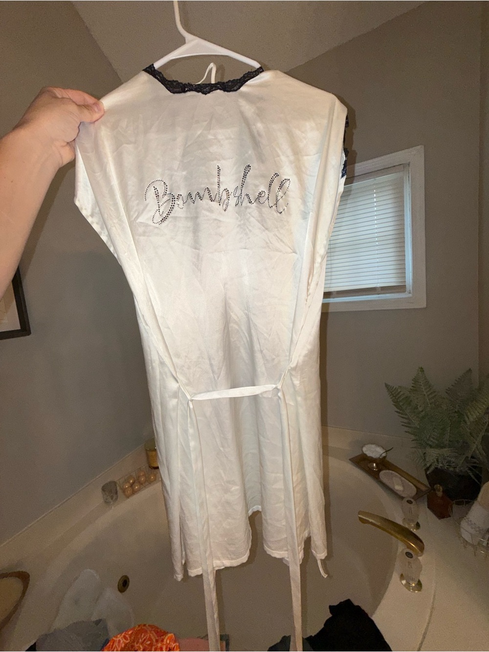 Victoria’s Secret Women’s Satin Robe in White with Lace Trim